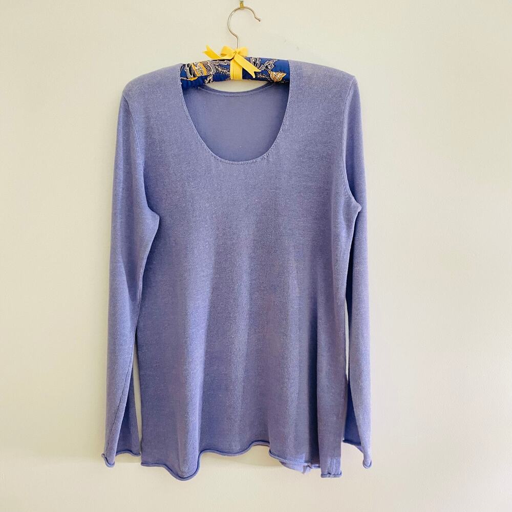 Pure Jill Sweater Women S Lavender Pullover Scoop Neck Rolled Cuffs Side Slits